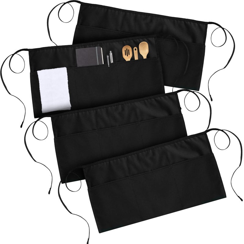 Utopia Wear 4 Pack Server Apron with 3 Pockets, Waist Apron for Waiter Waitress, 12 Inches, Black - Image 5